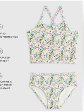 QUINCE Tankini Set Two Piece Swimsuit Ditsy Floral Kid Size 10 7358